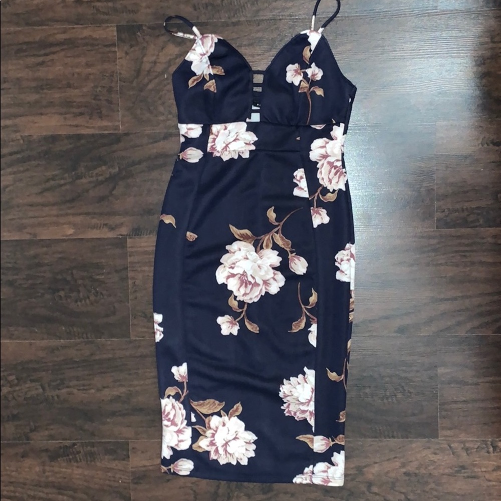 Dark Blue Floral Dress - Small
